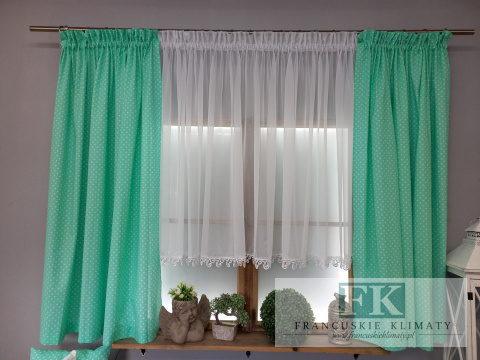 KOMPLET ZASŁON BOKÓW 140X160 MIĘTA GROSZKI BAWEŁNA 100%