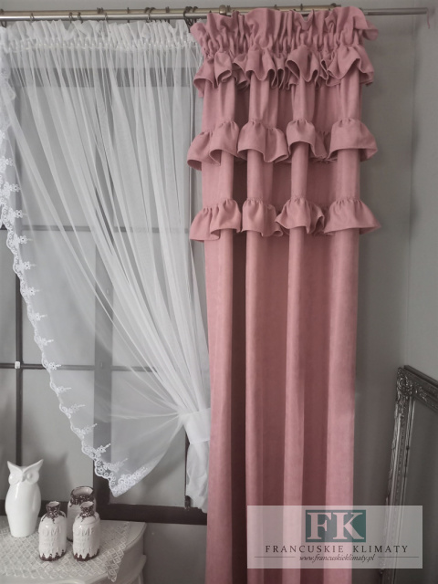 ZASŁONA 140/250 CM FALBANY retro vintage brudny róż