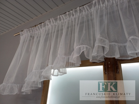 LAMBREKIN ŁUCZEK Z FALBANKĄ , MARKIZETA , 385/70 SHABBY , CHIC , PROWANSJA