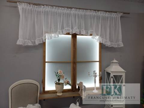 LAMBREKIN ŁUCZEK Z FALBANKĄ , MARKIZETA , 385/70 SHABBY , CHIC , PROWANSJA