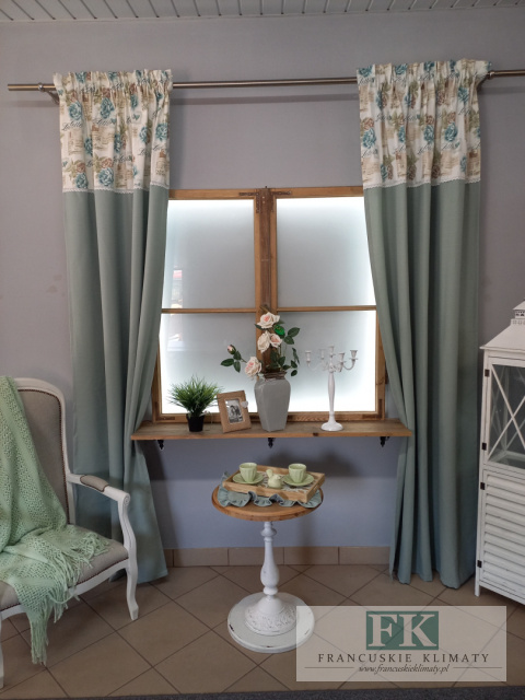 ZASŁONA BOK MIĘTA 250/140 STYL SHABBY CHICK