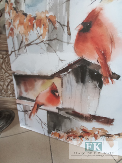 OBRAZ NA PŁÓTNIE PTAKI NA GAŁĘZI 70X100 CM