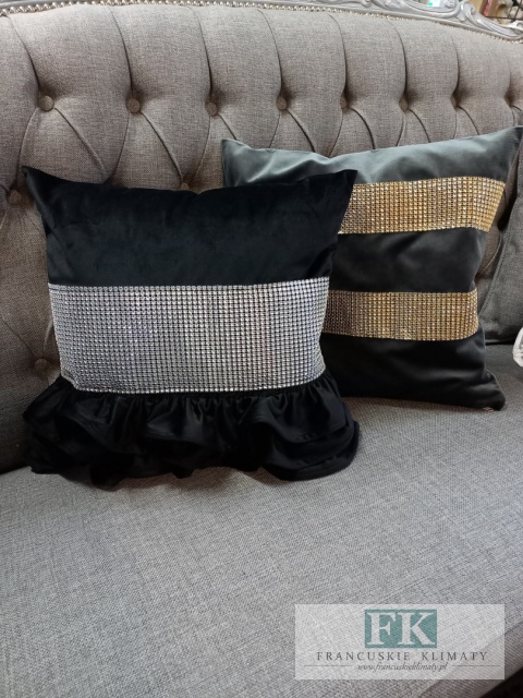 POSZEWKA GLAMOUR 40/40VELVET PLUSZ TRZY FALBANY cyrkonie , CZERŃ
