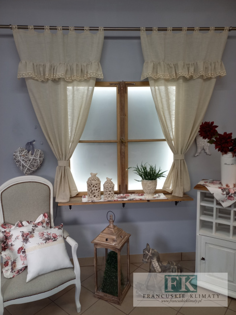 PRZEPIĘKNY KOMPLET NATURA Z FALBANKĄ 2X 160/100 PROWASJA,SHABBY ,VINTAGE