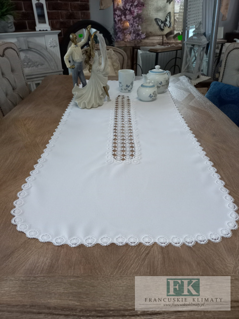 BIEŻNIK GIPIURA 120/ 50 CM BIEL PROWANSJA SHABBY CHIC VINTAGE