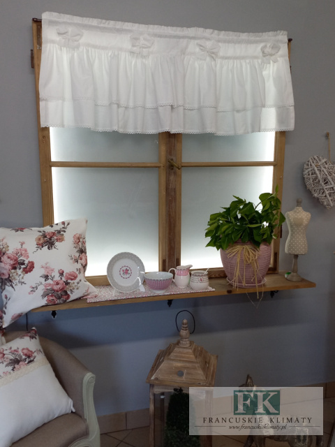 ZAZDROSTKA SZYTA KOKARDKA BIEL 100CM , WYS 45 CM SHABBY , BAWEŁNA 100%