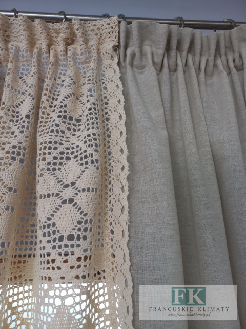 KPL KOMPLET NATURA ZASŁONY BOKI , LAMBREKIN SZYDEŁKO 140/160 x 2 , 200/60