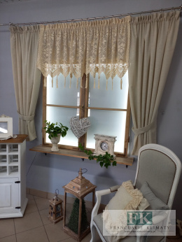 PRZEPIĘKNY KOMPLET NATURA Z SZYDEŁKOWYM LAMBREKINEM WYS 160 CM PROWASJA,SHABBY ,VINTAGE