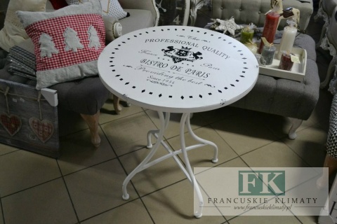 STOLIK METALOWY Z NAPISAMI NA BLACIE 71,5 CM , SHABBY