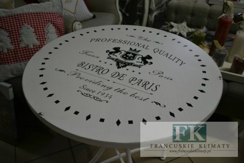 STOLIK METALOWY Z NAPISAMI NA BLACIE 71,5 CM , SHABBY