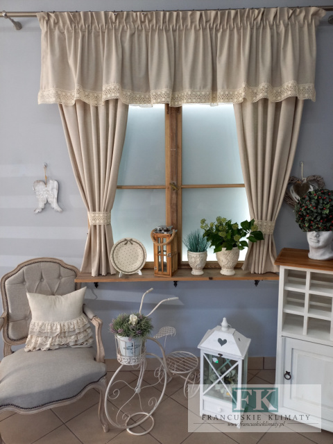 PRZEPIĘKNY KOMPLET NATURA Z LAMBREKINEM WYS 160 CM PROWASJA,SHABBY ,VINTAGE