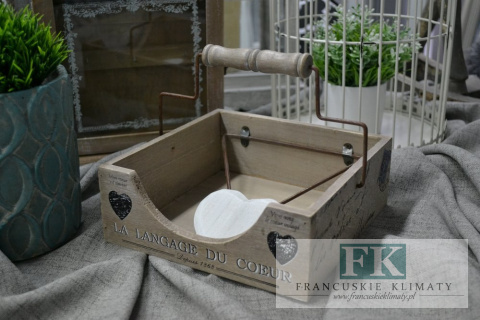 SERWETNIK DREWNIANY Z RĄCZKĄ WYS 15 CM SHABBY CHIC VITAGE PROWANSJA