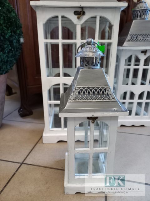 44 cm LATARNIA, LAMPION , mała BIAŁA FRANCJA , SHABBY
