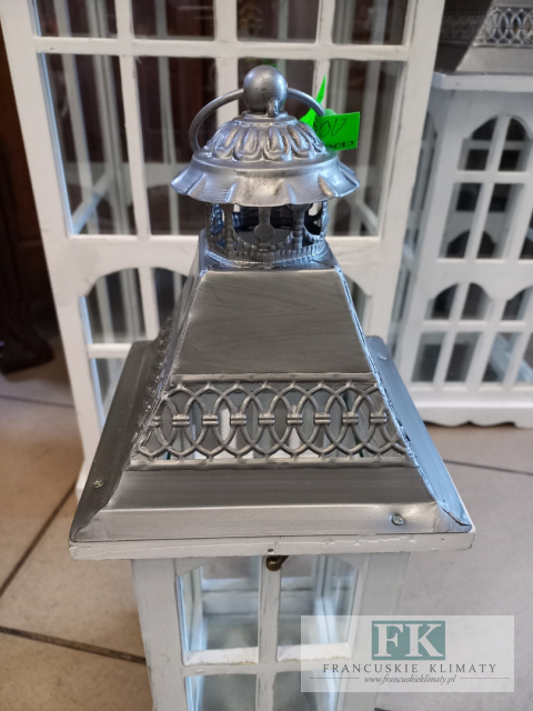 44 cm LATARNIA, LAMPION , mała BIAŁA FRANCJA , SHABBY