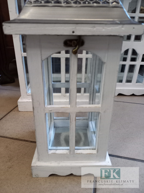 44 cm LATARNIA, LAMPION , mała BIAŁA FRANCJA , SHABBY