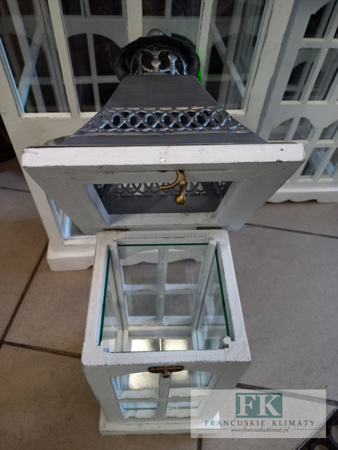 44 cm LATARNIA, LAMPION , mała BIAŁA FRANCJA , SHABBY