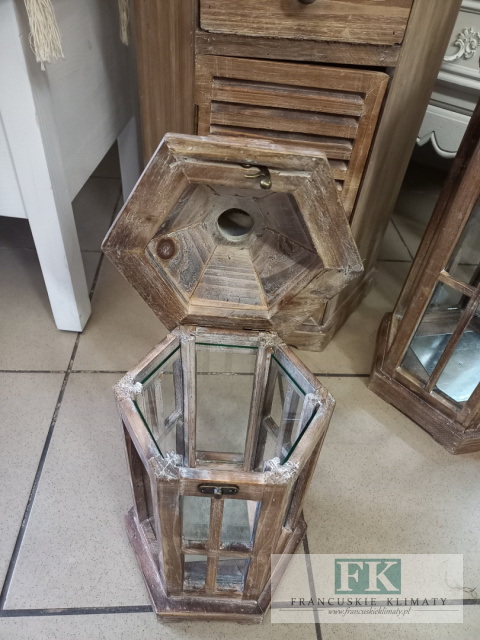 LAMPION LATARNIA KAMIENICZKA 44 CM DREWNO SZKŁO