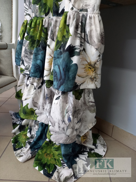 KOMPLET ZASŁON , ZASŁONY, ZASŁONA 140/250 VELLUR VELVET - PLUSZ KWIATY ZIELEŃ NOWOŚĆ