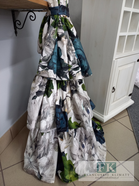 KOMPLET ZASŁON , ZASŁONY, ZASŁONA 140/250 VELLUR VELVET - PLUSZ KWIATY ZIELEŃ NOWOŚĆ
