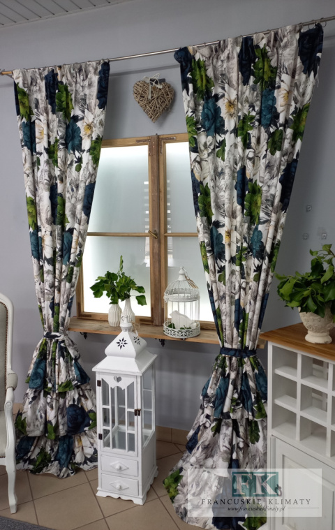 KOMPLET ZASŁON , ZASŁONY, ZASŁONA 140/250 VELLUR VELVET - PLUSZ KWIATY ZIELEŃ NOWOŚĆ