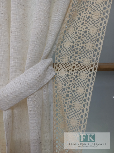 ZASŁONA NATURA BEŻ BAWEŁNA KORONKA 160/160 cm