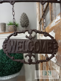 WISZĄCA TABLICZKA ŻELIWNA "WELCOME " 32 CM W STYLU FRANCUSKIM , RETRO