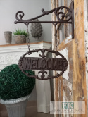 WISZĄCA TABLICZKA ŻELIWNA "WELCOME " 32 CM W STYLU FRANCUSKIM , RETRO