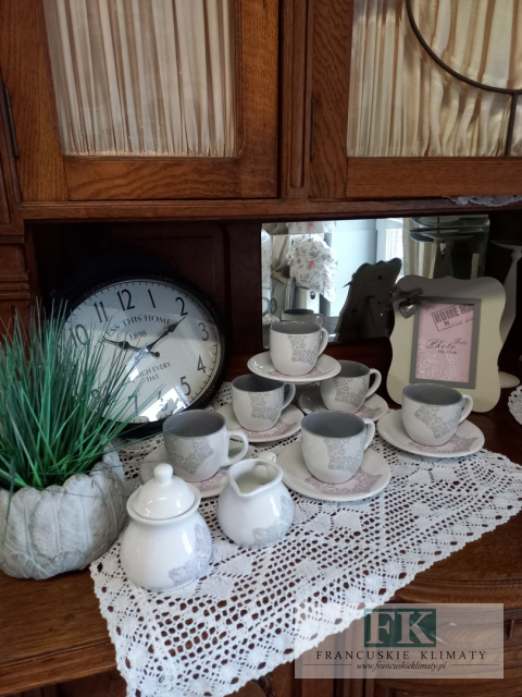 KOMPLET KPL 6 SZT FILIŻANEK ZE SPODKAMI + MLECZNIK + CUKIERNICA CLASSIC "BIONA"