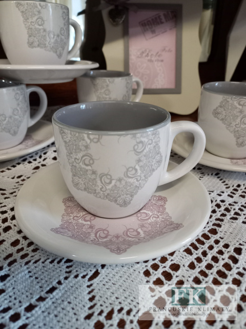 KOMPLET KPL 6 SZT FILIŻANEK ZE SPODKAMI + MLECZNIK + CUKIERNICA CLASSIC "BIONA"