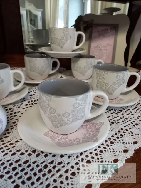 KOMPLET KPL 6 SZT FILIŻANEK ZE SPODKAMI + MLECZNIK + CUKIERNICA CLASSIC "BIONA"