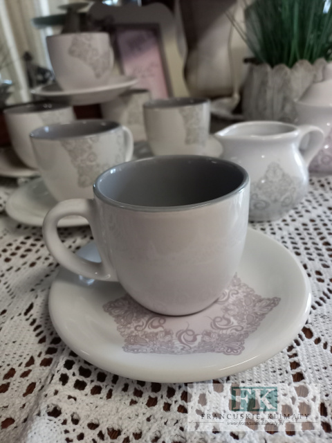 KOMPLET KPL 6 SZT FILIŻANEK ZE SPODKAMI + MLECZNIK + CUKIERNICA CLASSIC "BIONA"