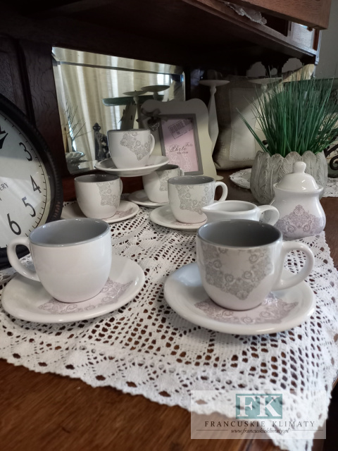 KOMPLET KPL 6 SZT FILIŻANEK ZE SPODKAMI + MLECZNIK + CUKIERNICA CLASSIC "BIONA"