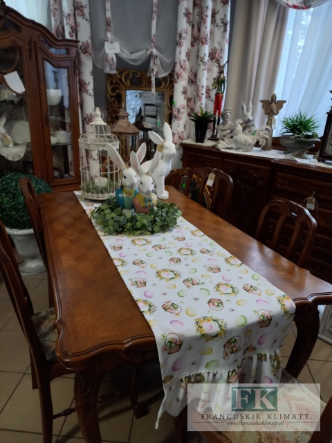 BIEŻNIK FALBANY KORONKA , szyty na wymiar 50/290 Wielkanoc