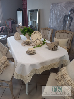 OBRUS ANITA BEŻ KREM 140X170 LEN BAWEŁNA KORONKA PROWANSJA SHABBY CHIC