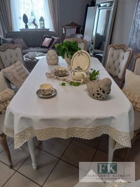 OBRUS ANITA BEŻ KREM 140X170 LEN BAWEŁNA KORONKA PROWANSJA SHABBY CHIC