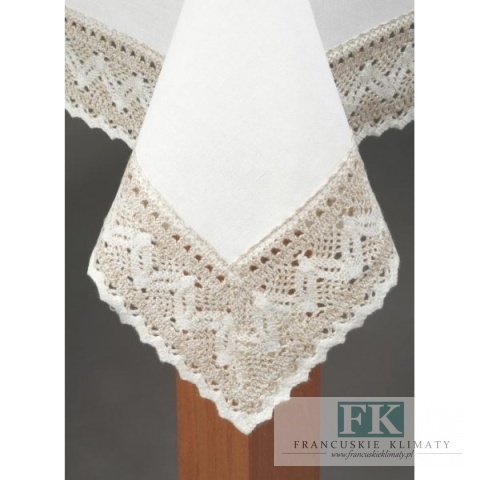 OBRUS ANITA BEŻ KREM 140X170 LEN BAWEŁNA KORONKA PROWANSJA SHABBY CHIC