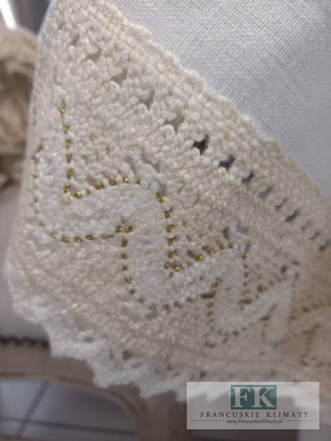 OBRUS ANITA BEŻ KREM 140X170 LEN BAWEŁNA KORONKA PROWANSJA SHABBY CHIC