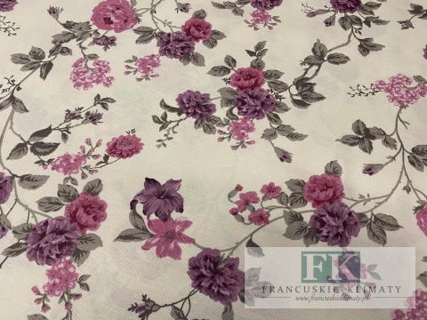 KUPON TKANINA 37 cm x 160 cm KWIATY RÓŻ/FIOLET OKAZJA
