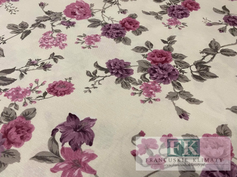 KUPON TKANINA 37 cm x 160 cm KWIATY RÓŻ/FIOLET OKAZJA