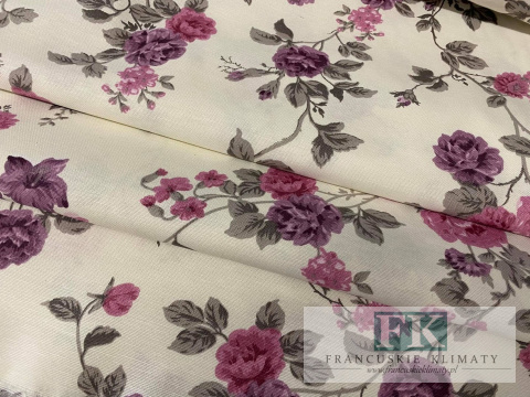 KUPON TKANINA 37 cm x 160 cm KWIATY RÓŻ/FIOLET OKAZJA