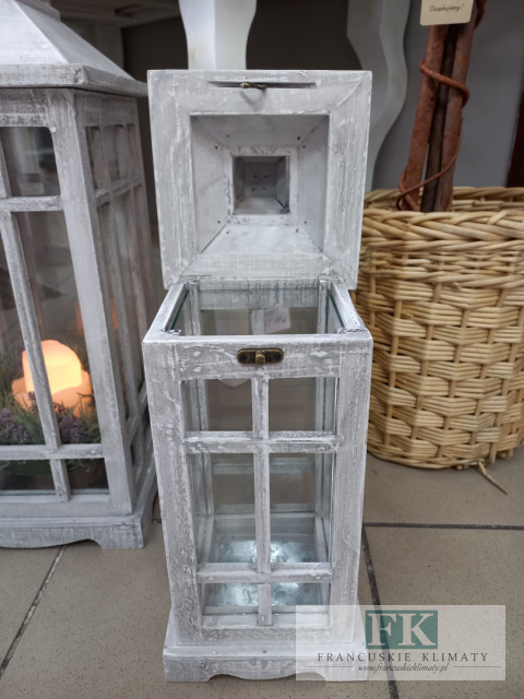 LATARNIA LAMPION DREWNO SZKŁO 45 CM