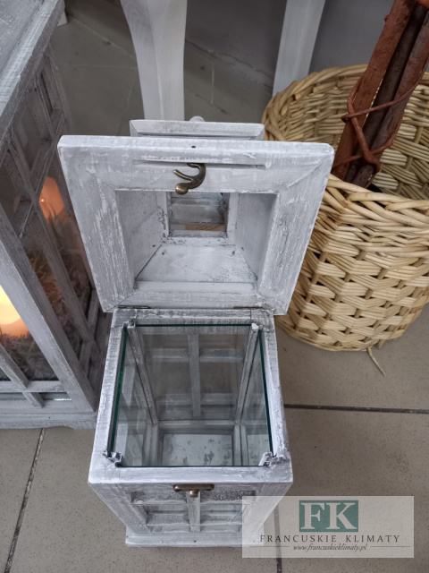 LATARNIA LAMPION DREWNO SZKŁO 45 CM