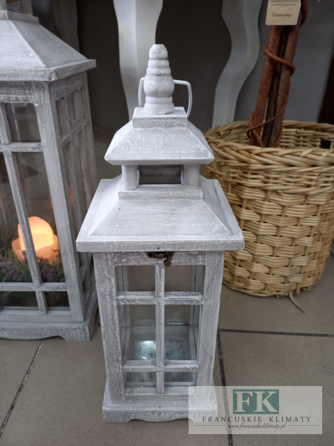 LATARNIA LAMPION DREWNO SZKŁO 45 CM