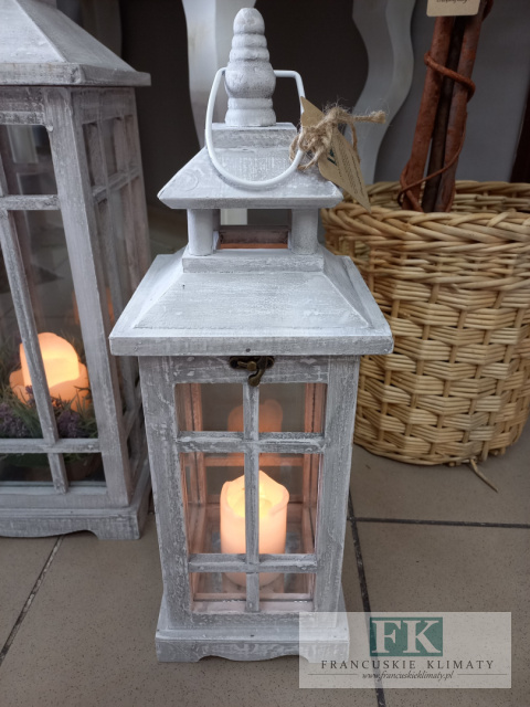 LATARNIA LAMPION DREWNO SZKŁO 45 CM