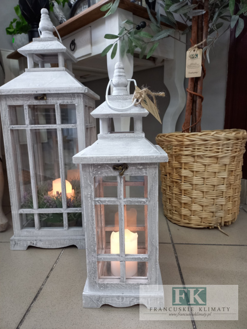 LATARNIA LAMPION DREWNO SZKŁO 45 CM