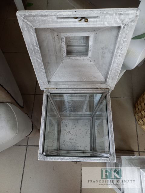 LATARNIA LAMPION DREWNO SZKŁO 63 CM