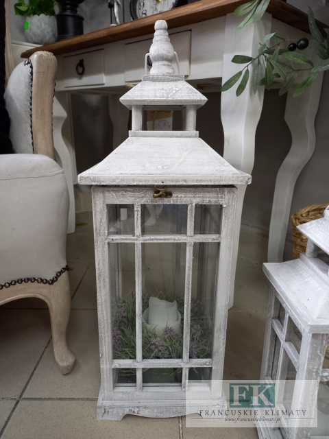 LATARNIA LAMPION DREWNO SZKŁO 63 CM