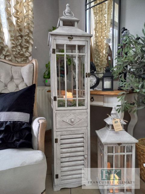 LATARNIA LAMPION DREWNO SZKŁO 63 CM