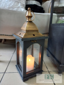 LATARNIA LAMPION 46 CM DREWNO METAL SZKŁO