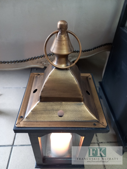 LATARNIA LAMPION 46 CM DREWNO METAL SZKŁO